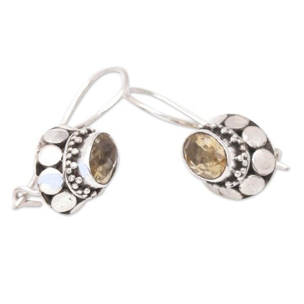 Alternate image for Sterling Silver Drop Earrings with Faceted Citrine Stones Yellow Mirage