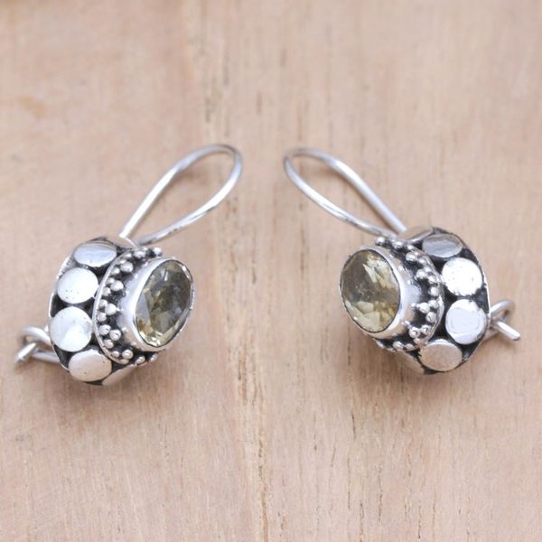 Alternate image for Sterling Silver Drop Earrings with Faceted Citrine Stones Yellow Mirage