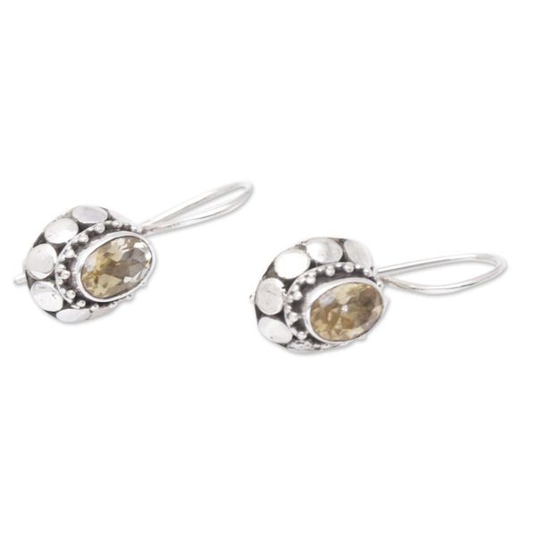 Alternate image for Sterling Silver Drop Earrings with Faceted Citrine Stones Yellow Mirage