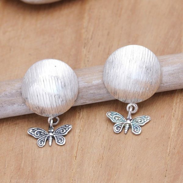 Alternate image for Sterling Silver Round Dangle Earrings with Butterflies Shield of Hope