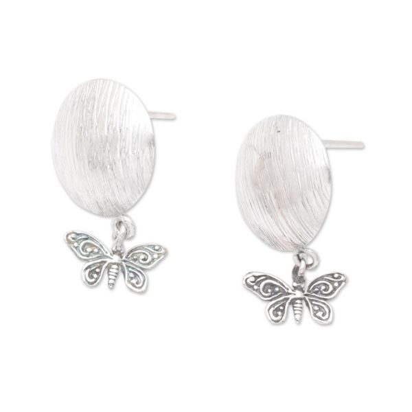 Alternate image for Sterling Silver Round Dangle Earrings with Butterflies Shield of Hope