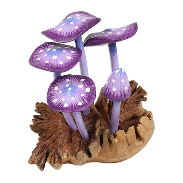 Alternate image for Purple-Toned Jempinis and Benalu Wood Mushroom Sculpture Wild Magic