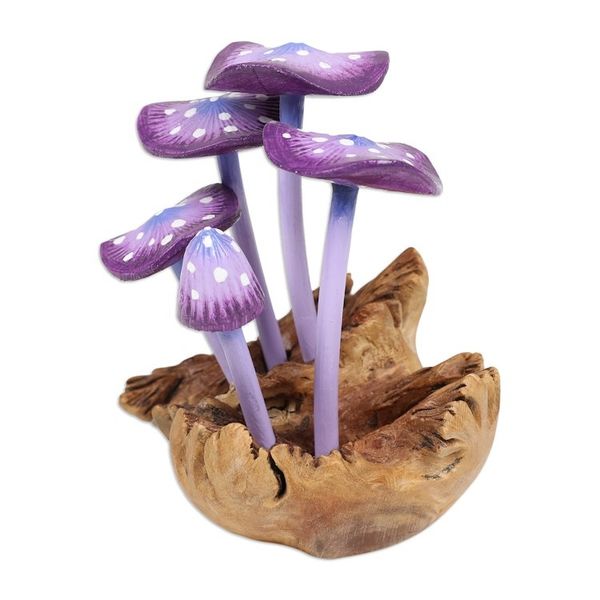 Alternate image for Purple-Toned Jempinis and Benalu Wood Mushroom Sculpture Wild Magic
