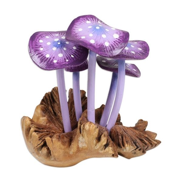 Alternate image for Purple-Toned Jempinis and Benalu Wood Mushroom Sculpture Wild Magic
