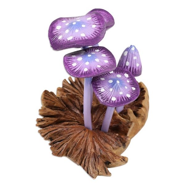 Alternate image for Purple-Toned Jempinis and Benalu Wood Mushroom Sculpture Wild Magic