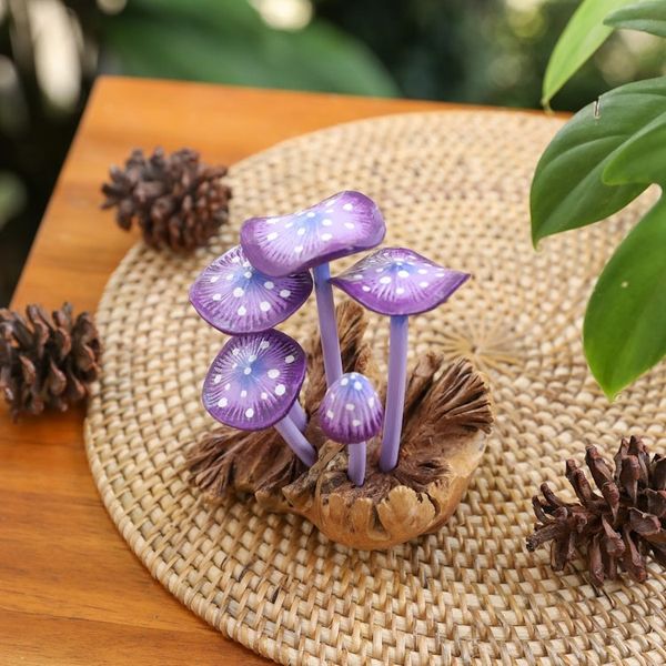 Alternate image for Purple-Toned Jempinis and Benalu Wood Mushroom Sculpture Wild Magic