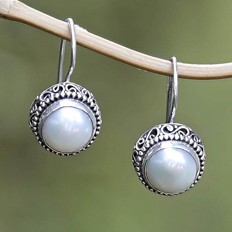 Traditional Sterling Silver Drop Earrings with Grey Pearls 'Marine Grace'