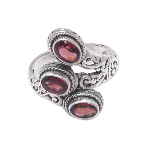 Alternate image for Sterling Silver Cocktail Ring with Faceted Garnet Stones Flaming Roots