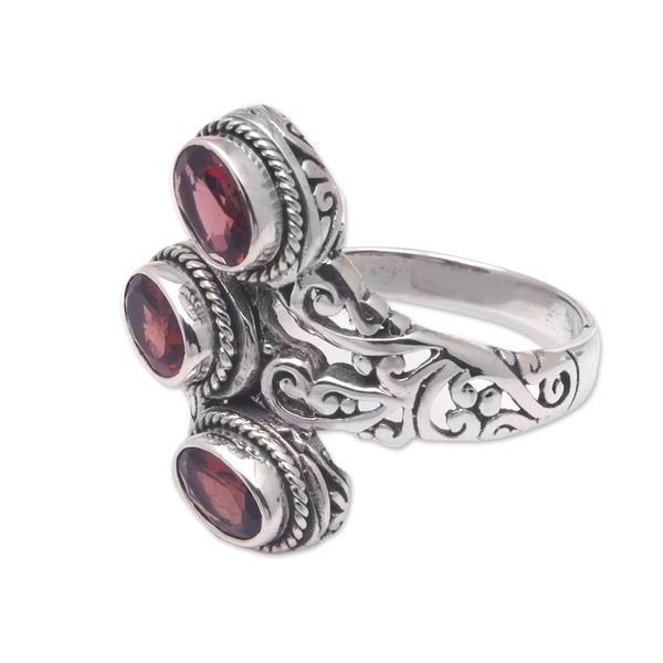 Alternate image for Sterling Silver Cocktail Ring with Faceted Garnet Stones Flaming Roots