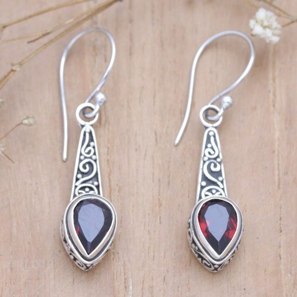 Alternate image for Faceted Two-Carat Garnet Dangle Earrings Crafted in Bali Crimson Balinese Heaven