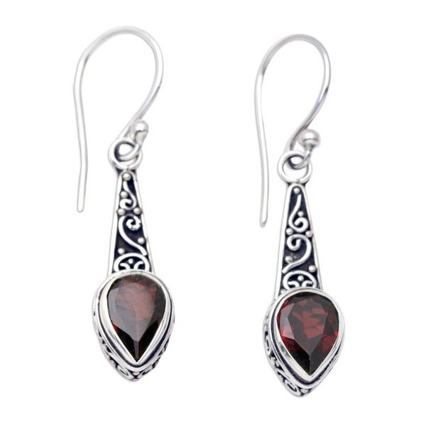 Alternate image for Faceted Two-Carat Garnet Dangle Earrings Crafted in Bali Crimson Balinese Heaven