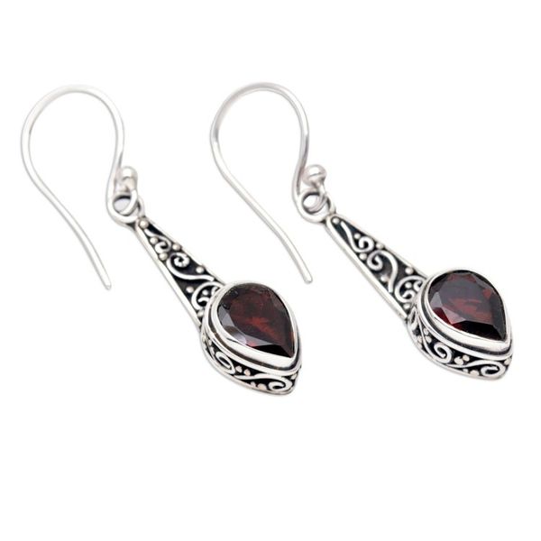 Alternate image for Faceted Two-Carat Garnet Dangle Earrings Crafted in Bali Crimson Balinese Heaven