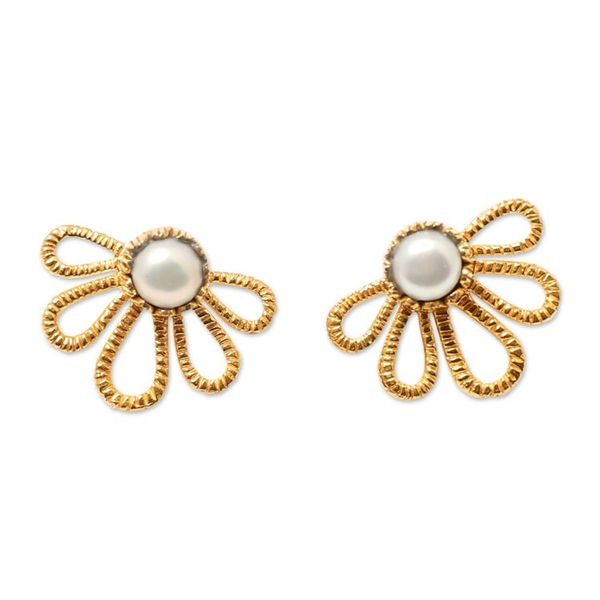 Alternate image for 22k Gold-Plated Ear Jacket Earrings with Grey Pearls Gianyar Altar