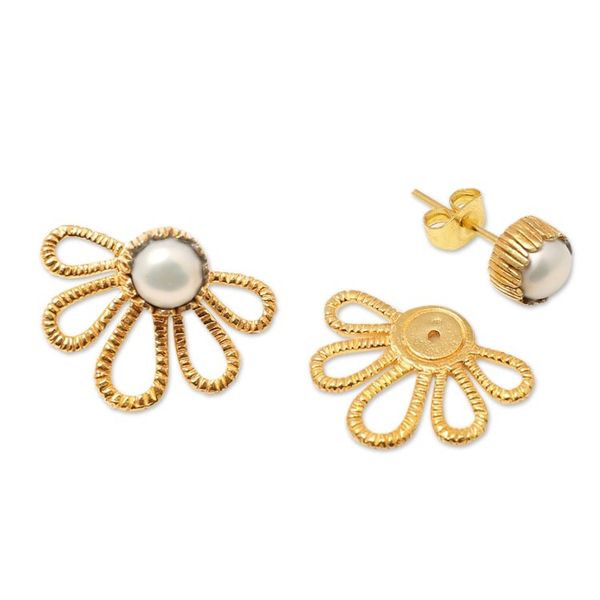 Alternate image for 22k Gold-Plated Ear Jacket Earrings with Grey Pearls Gianyar Altar