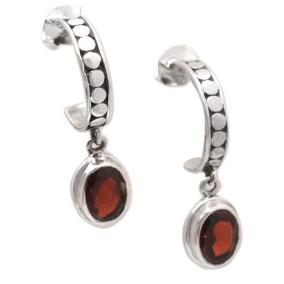 Alternate image for Sterling Silver Half-Hoop Earrings with Faceted Garnet Gems Crimson Cuddle