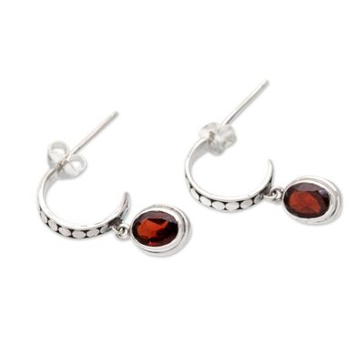 Alternate image for Sterling Silver Half-Hoop Earrings with Faceted Garnet Gems Crimson Cuddle