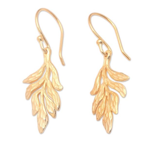 Alternate image for Leafy 18k Gold-Plated Brass Dangle Earrings from Bali Palatial Forest
