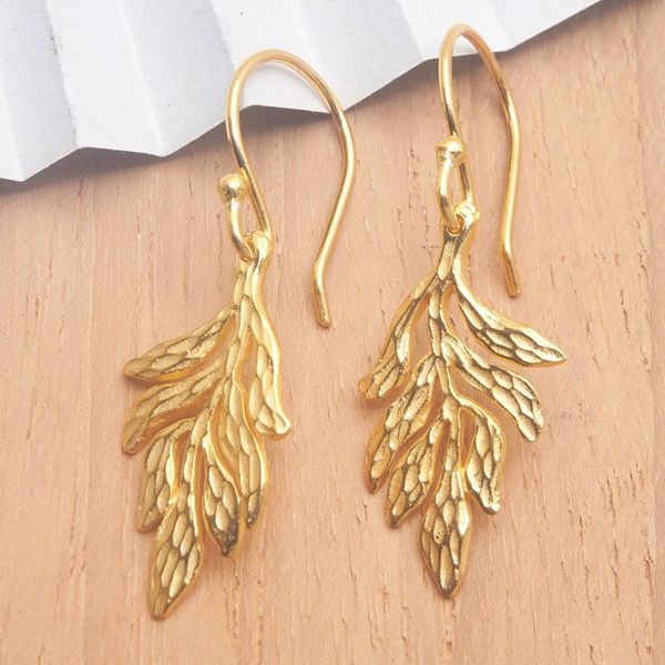 Alternate image for Leafy 18k Gold-Plated Brass Dangle Earrings from Bali Palatial Forest