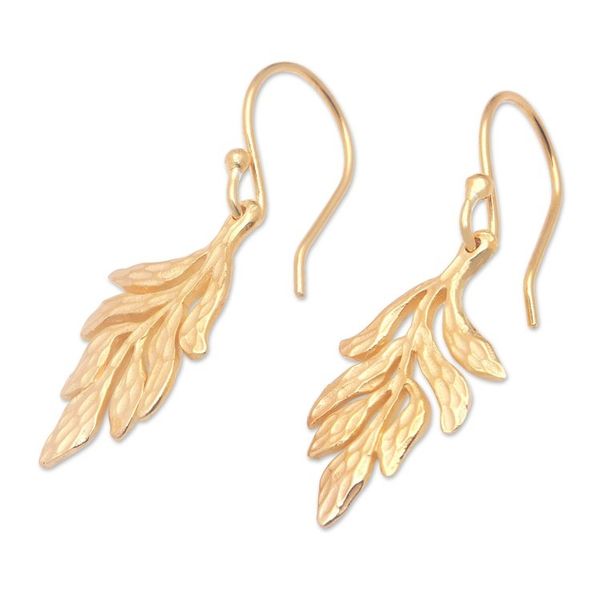 Alternate image for Leafy 18k Gold-Plated Brass Dangle Earrings from Bali Palatial Forest