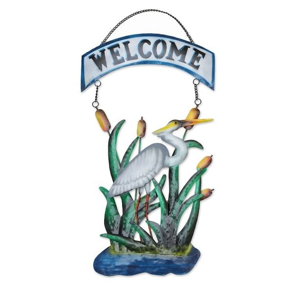 Alternate image for Nature-Themed Hand-Painted Iron Welcome Sign from Bali Lake Greeting