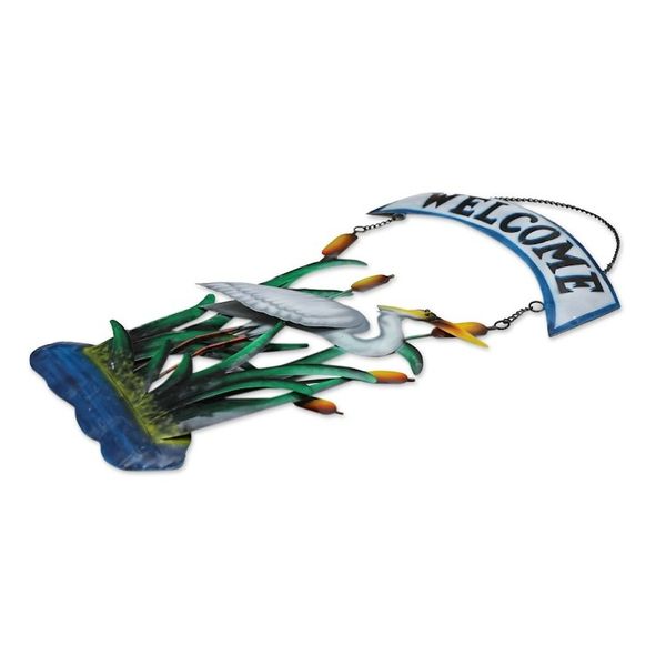Alternate image for Nature-Themed Hand-Painted Iron Welcome Sign from Bali Lake Greeting