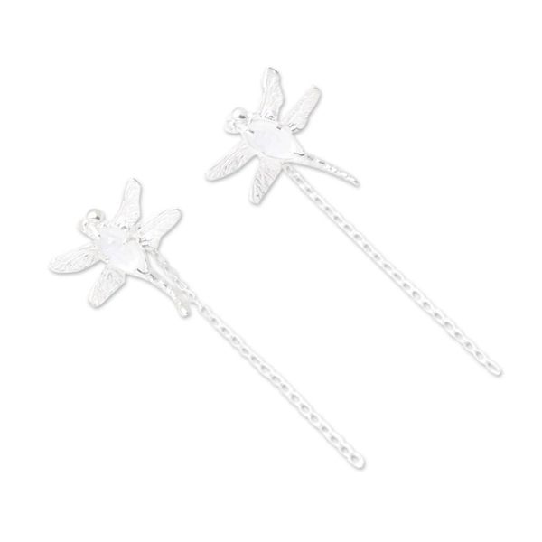 Alternate image for Dragonfly Dangle Earrings with Natural Rainbow Moonstones Harmony Fluttering