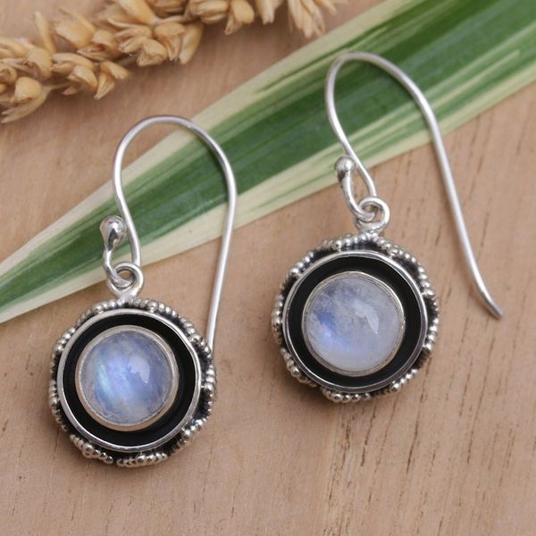 Alternate image for Rainbow Moonstone and Sterling Silver Dangle Earrings Batur