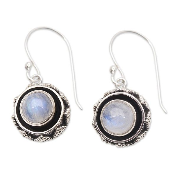 Alternate image for Rainbow Moonstone and Sterling Silver Dangle Earrings Batur