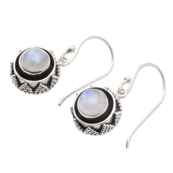 Alternate image for Rainbow Moonstone and Sterling Silver Dangle Earrings Batur