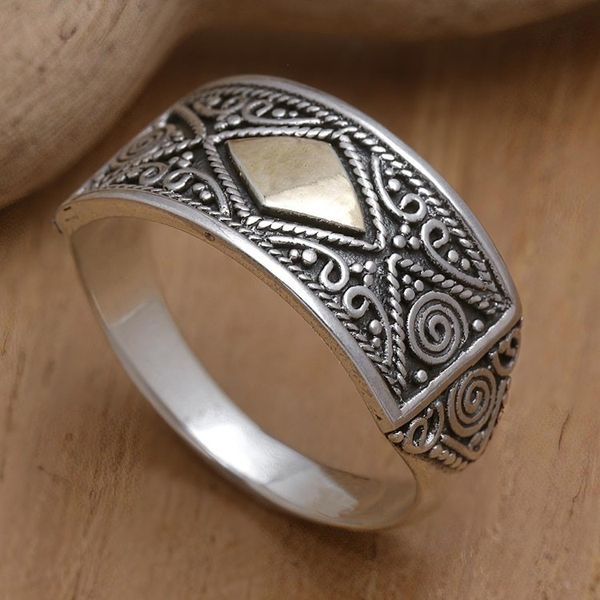 Alternate image for 18k Gold-Accented Sterling Silver Geometric Domed Ring Royal Rhombus