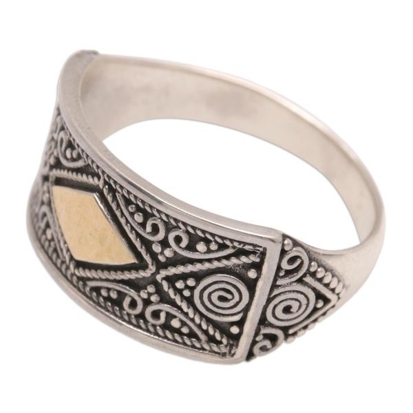 Alternate image for 18k Gold-Accented Sterling Silver Geometric Domed Ring Royal Rhombus
