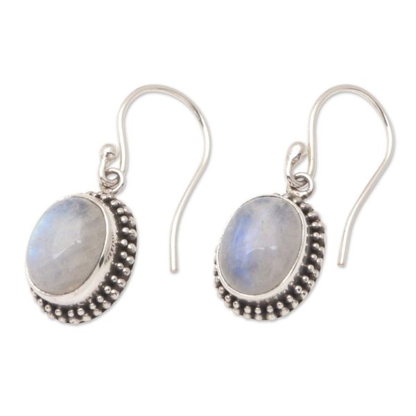 Alternate image for Dangle Earrings with Natural Rainbow Moonstone Cabochons Harmonious Amulet