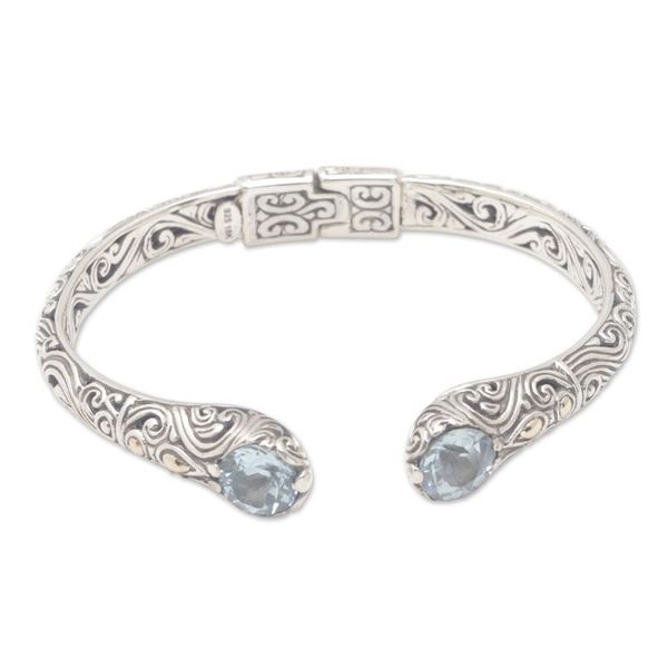 Alternate image for Gold-Accented Sterling Silver and Blue Topaz Cuff Bracelet Twin Charm
