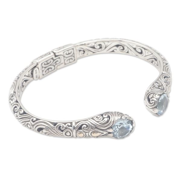 Alternate image for Gold-Accented Sterling Silver and Blue Topaz Cuff Bracelet Twin Charm