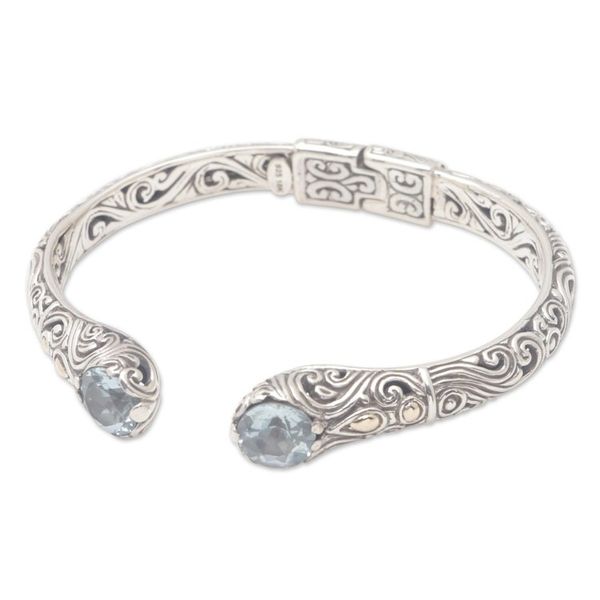 Alternate image for Gold-Accented Sterling Silver and Blue Topaz Cuff Bracelet Twin Charm