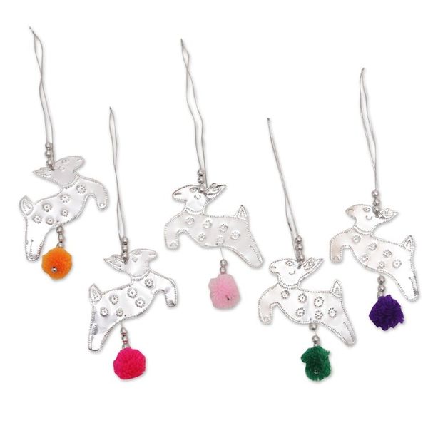 Alternate image for Set of 5 Handcrafted Aluminum Reindeer Ornaments from Bali Radiant Reindeer