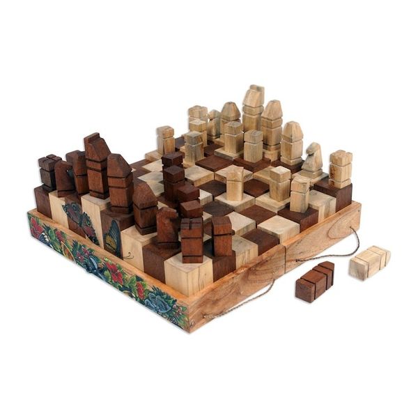Alternate image for Butterfly and Flower-Themed Wood Chess Set from Bali Monarch Strategy