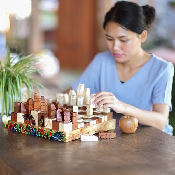 Alternate image for Butterfly and Flower-Themed Wood Chess Set from Bali Monarch Strategy