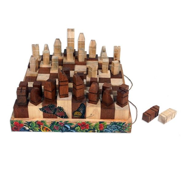 Alternate image for Butterfly and Flower-Themed Wood Chess Set from Bali Monarch Strategy