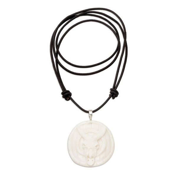 Alternate image for Mens Handcrafted Bone Pendant Necklace with Leather Cord Ferocious Bull