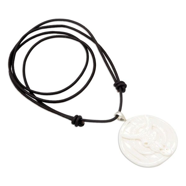 Alternate image for Mens Handcrafted Bone Pendant Necklace with Leather Cord Ferocious Bull