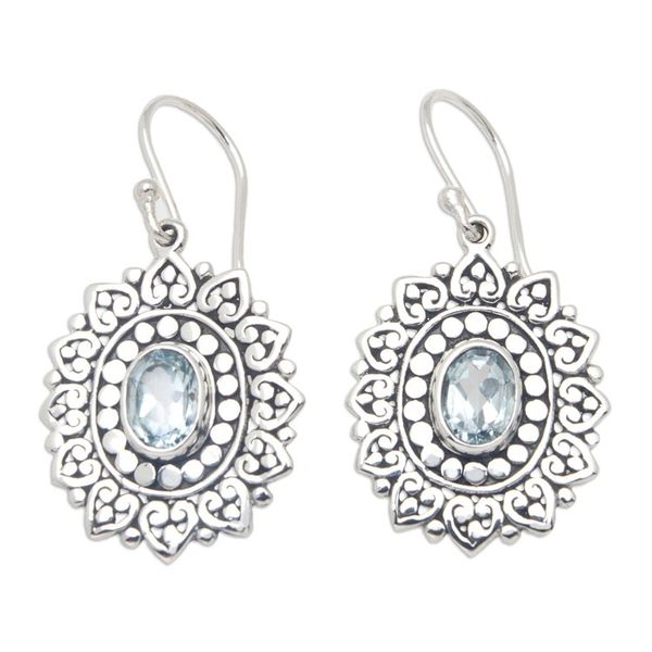 Alternate image for Traditional Floral Dangle Earrings with Blue Topaz Jewels Spring Loyalty