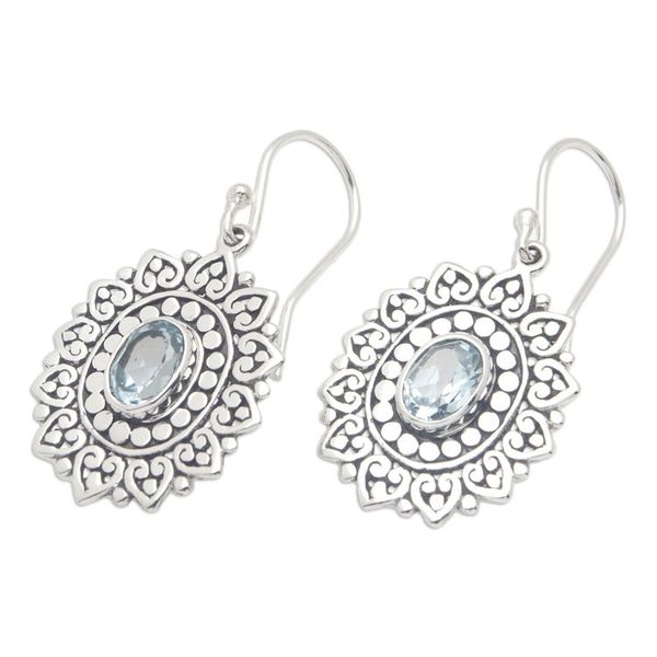 Alternate image for Traditional Floral Dangle Earrings with Blue Topaz Jewels Spring Loyalty
