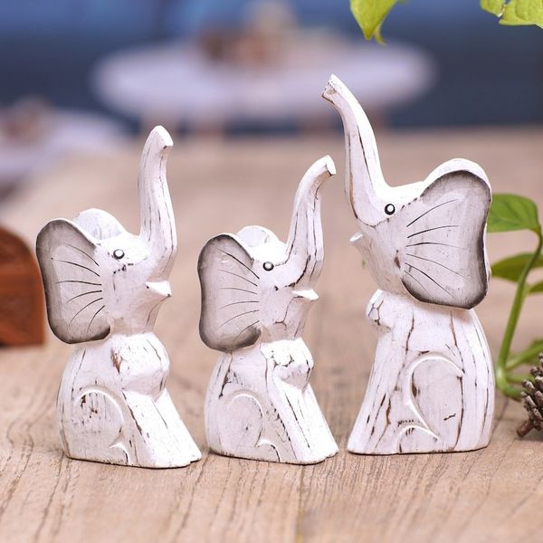 Alternate image for Set of 3 Elephant-Themed Albesia Wood Statuettes from Bali Cute Trunks