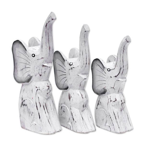 Alternate image for Set of 3 Elephant-Themed Albesia Wood Statuettes from Bali Cute Trunks