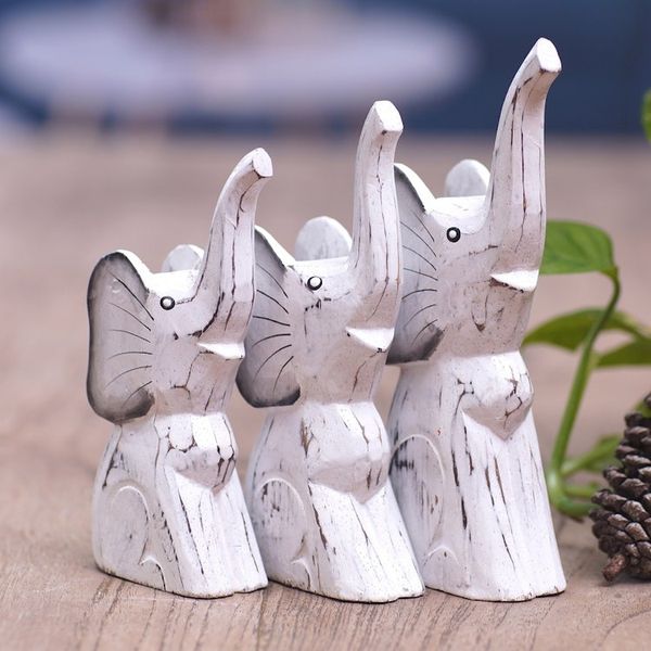 Alternate image for Set of 3 Elephant-Themed Albesia Wood Statuettes from Bali Cute Trunks