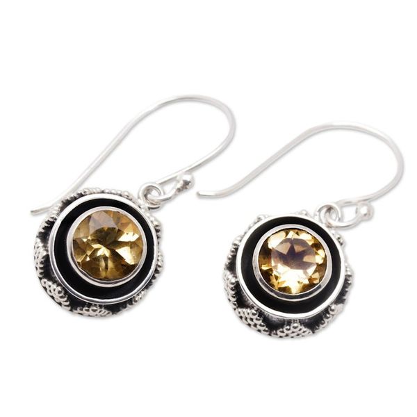 Alternate image for Balinese Sterling Silver Dangle Earrings with Citrine Stones Batur in Yellow