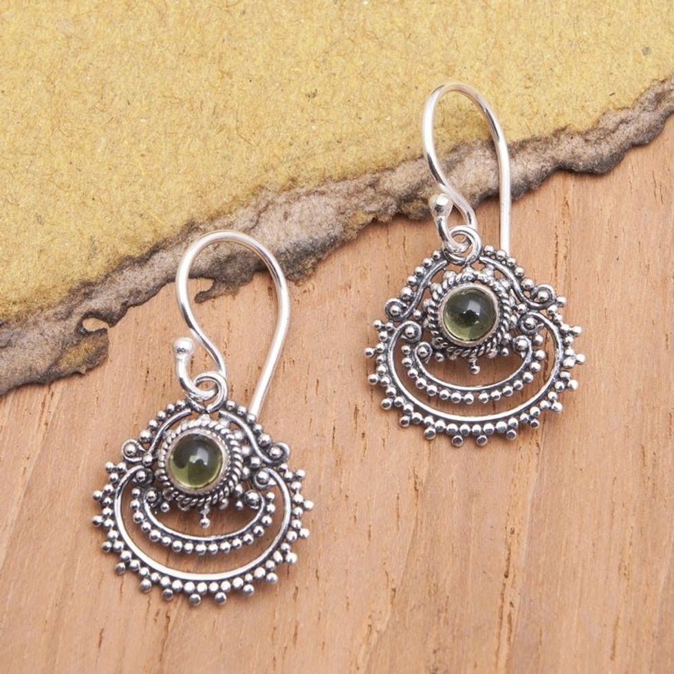 Sterling Silver Dangle Earrings with Natural Peridot Gems 'Empire's Fortune'
