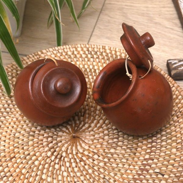 Alternate image for Handcrafted Brown Ceramic Salt and Pepper Set Brown Ambrosia