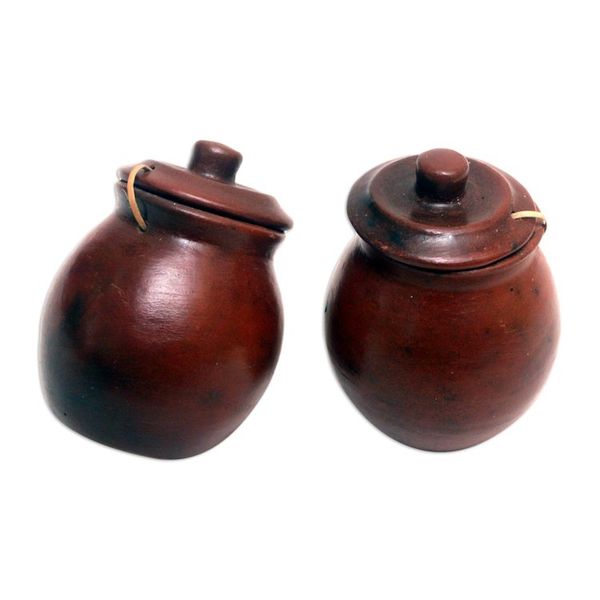 Alternate image for Handcrafted Brown Ceramic Salt and Pepper Set Brown Ambrosia